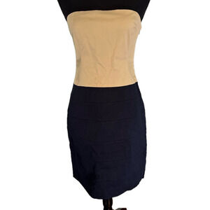 NWT THEORY NUDE BEIGE BLACK STRAPLESS DRESS